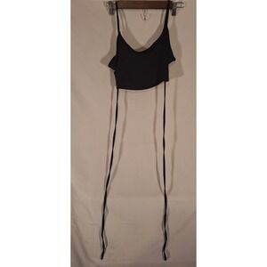 Black Tie Back Sleeveless Crop‎ Top Casual Everyday Party Going Out